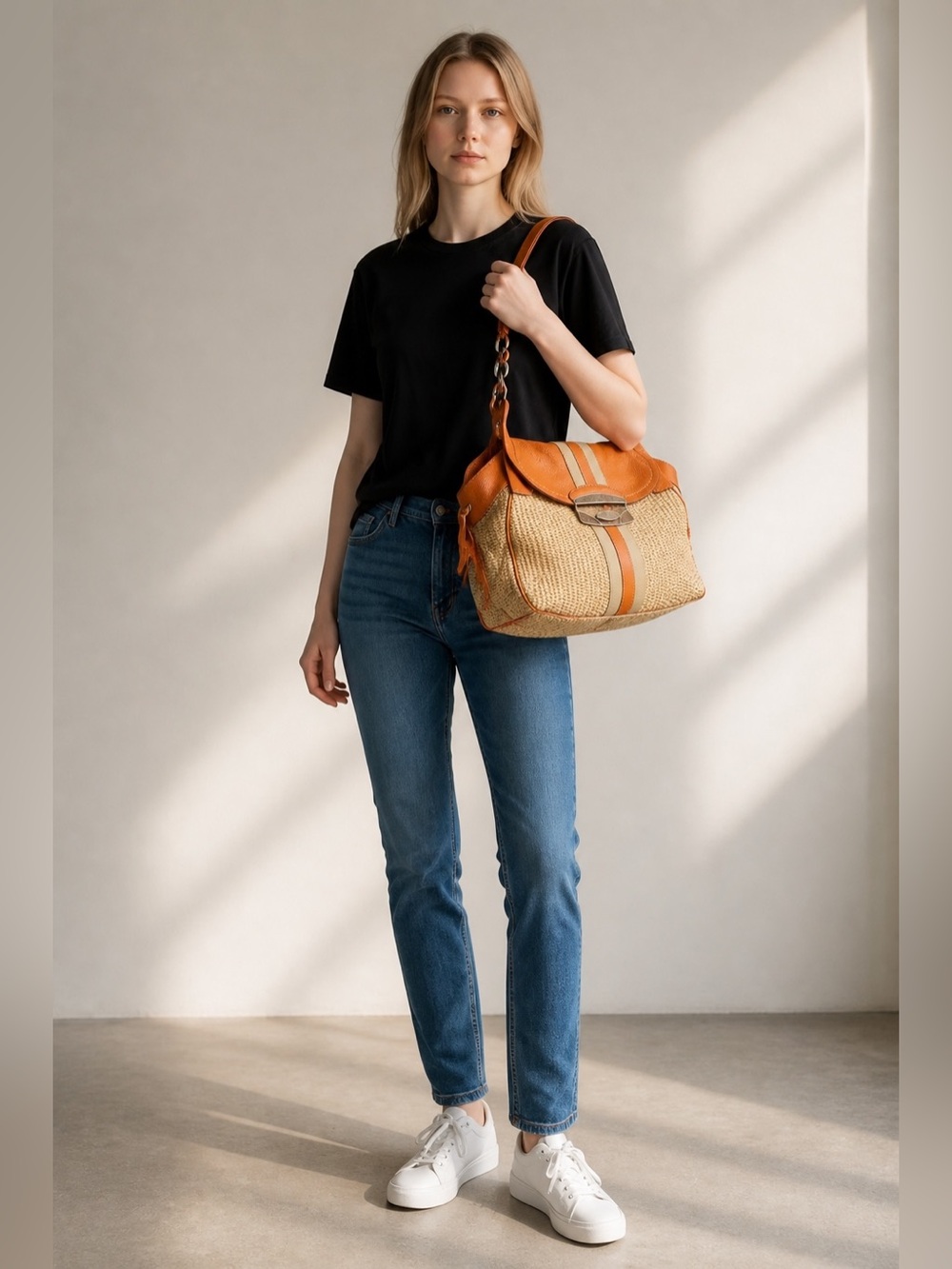 Prada Orange and Tan Woven Shoulder Bag